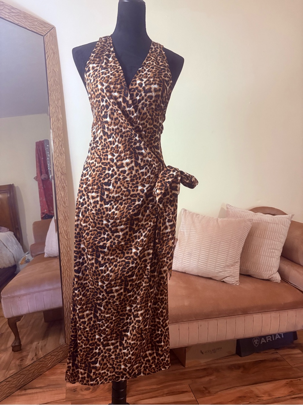 Leopard Print Wrap Maxi Dress - Brown